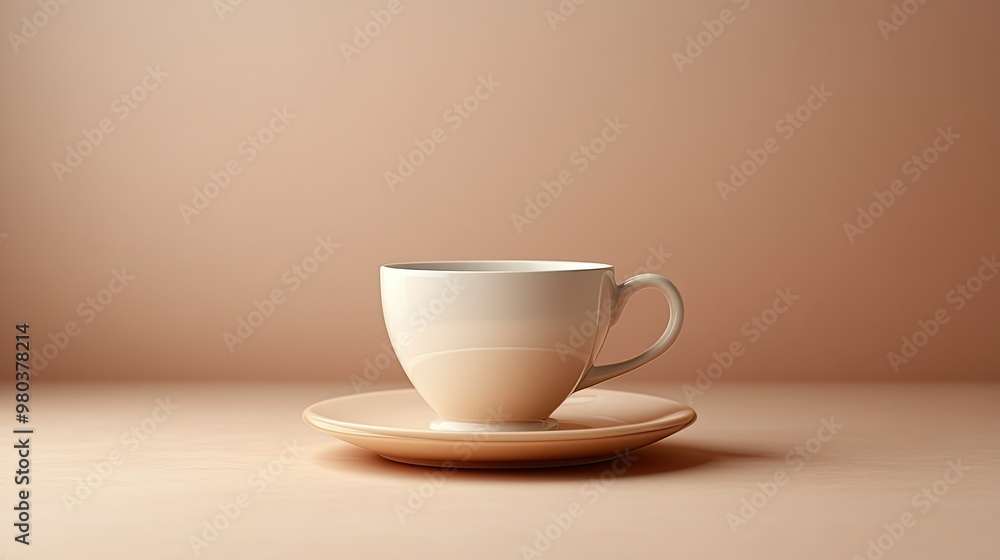 Obraz premium Minimal coffee cup with saucer, plain beige background