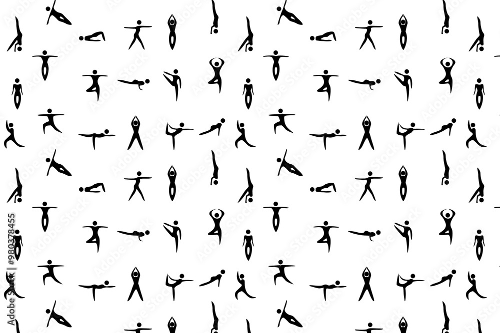 Naklejka premium Seamless pattern. Sports exercises. Collection. Logo. Black on white background.