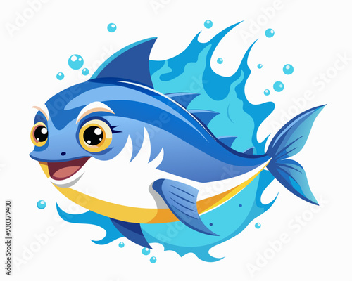 Cute Bluefin notho in water splash on white background  photo