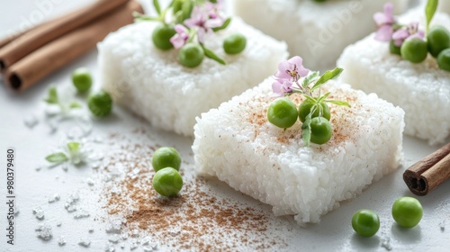 Rice Dessert with Cinnamon and Pea Flowers