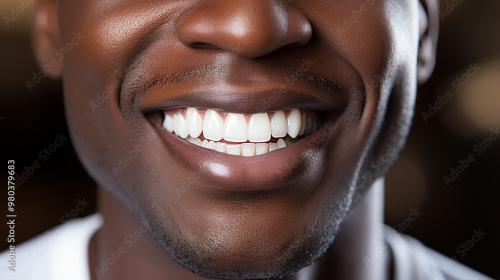 Naklejka premium Detailed image of young man smiling with perfect white teeth