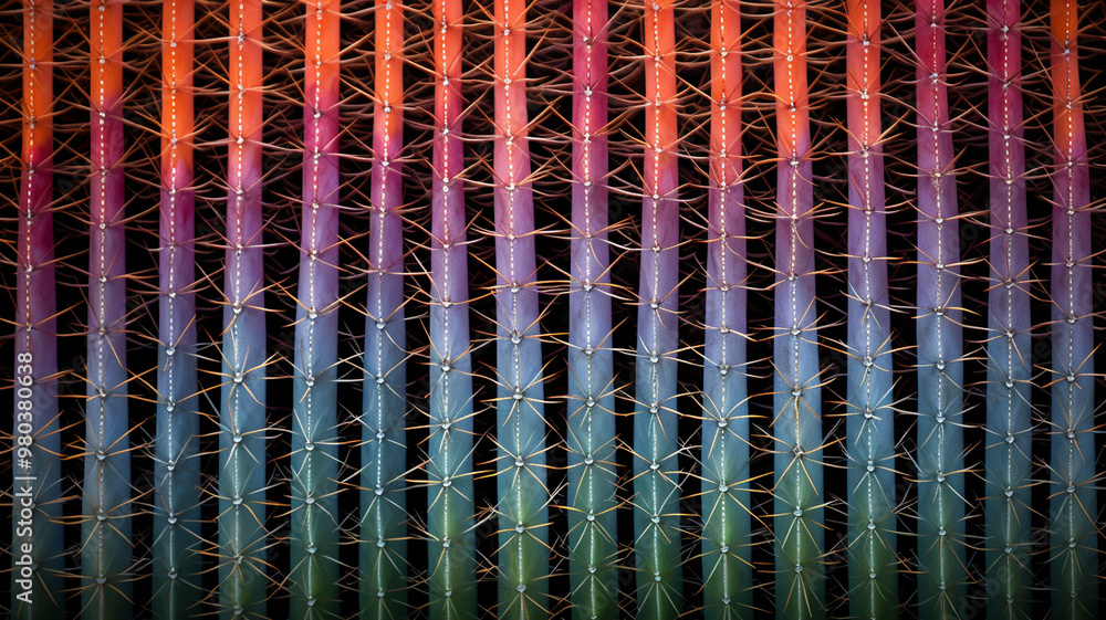 Colorful gradient spines of a cactus plant arranged in a repetitive pattern. Colorful gradient spines of a cactus plant arranged in a repetitive pattern.