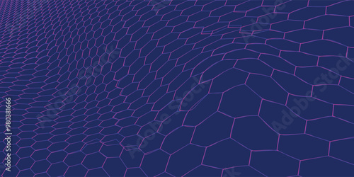 Futuristic blue hexagon background. Futuristic honeycomb concept. Particle waves. 3D rendering. Vector illustration.