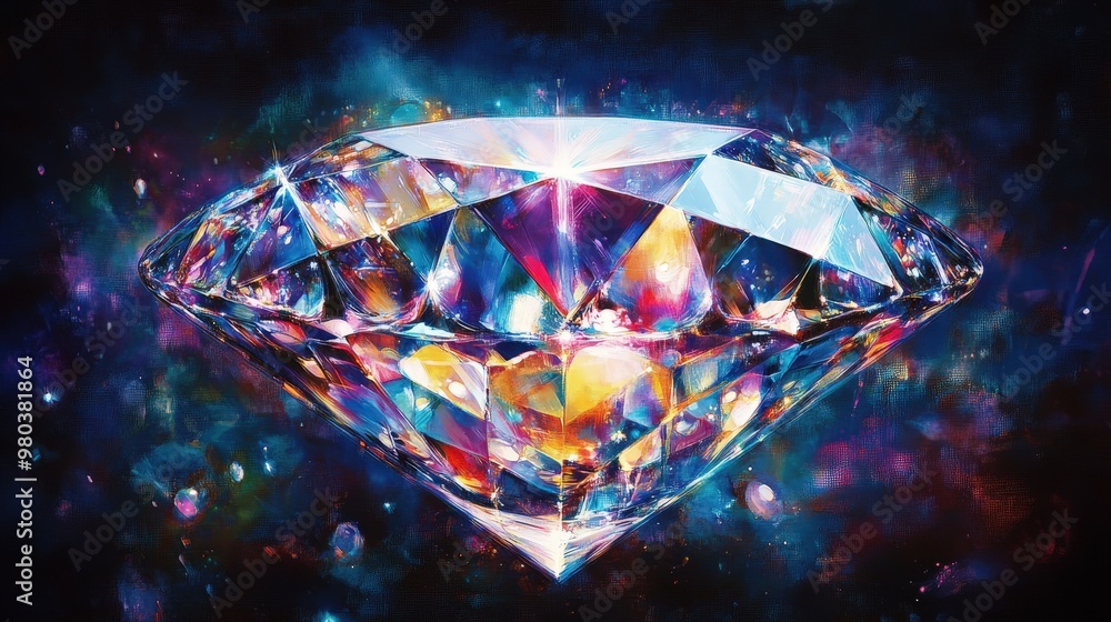 vibrant digital artwork of a sparkling gem with multiple reflections and refractions. vibrant digital artwork of a sparkling gem with multiple reflections and refractions.