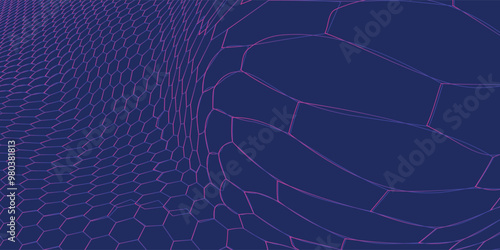 Futuristic blue hexagon background. Futuristic honeycomb concept. Particle waves. 3D rendering. Vector illustration.