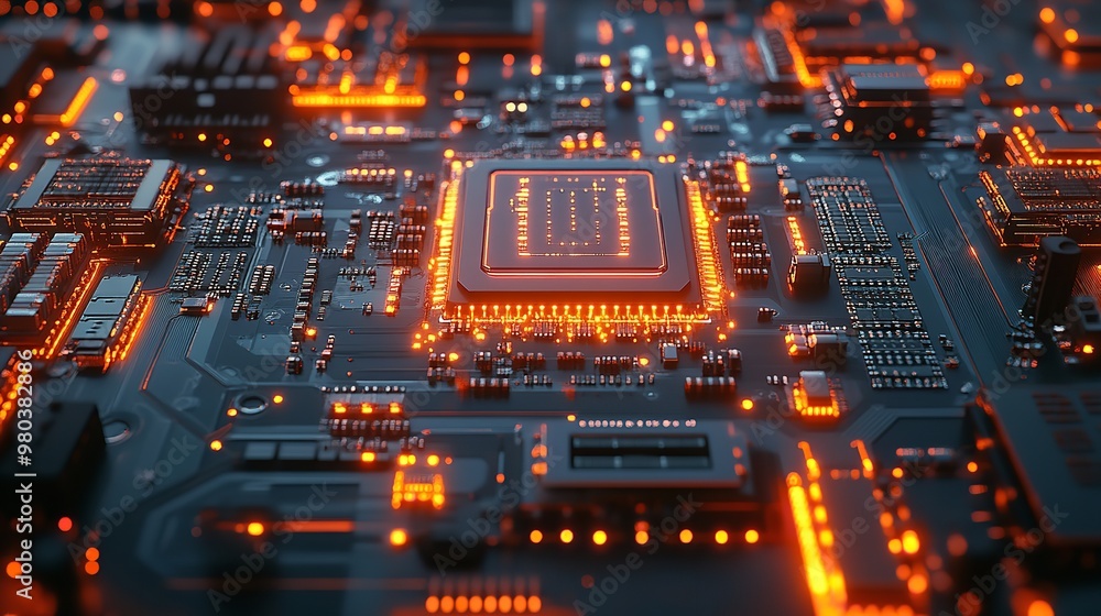 Obraz premium microchip designed for AI on a circuit board - closeup