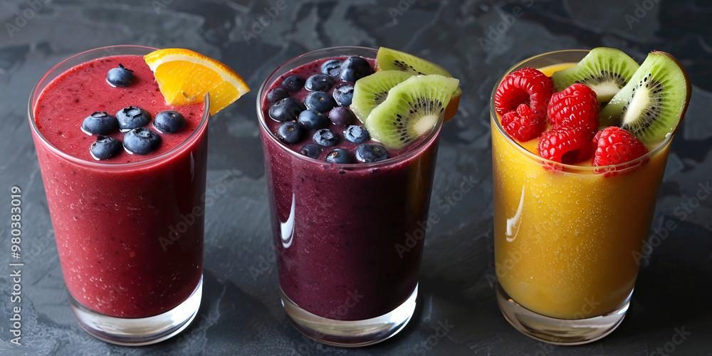 Assorted Fresh Fruit Smoothies with Berries and Citrus Assorted Fresh Fruit Smoothies with Berries and Citrus