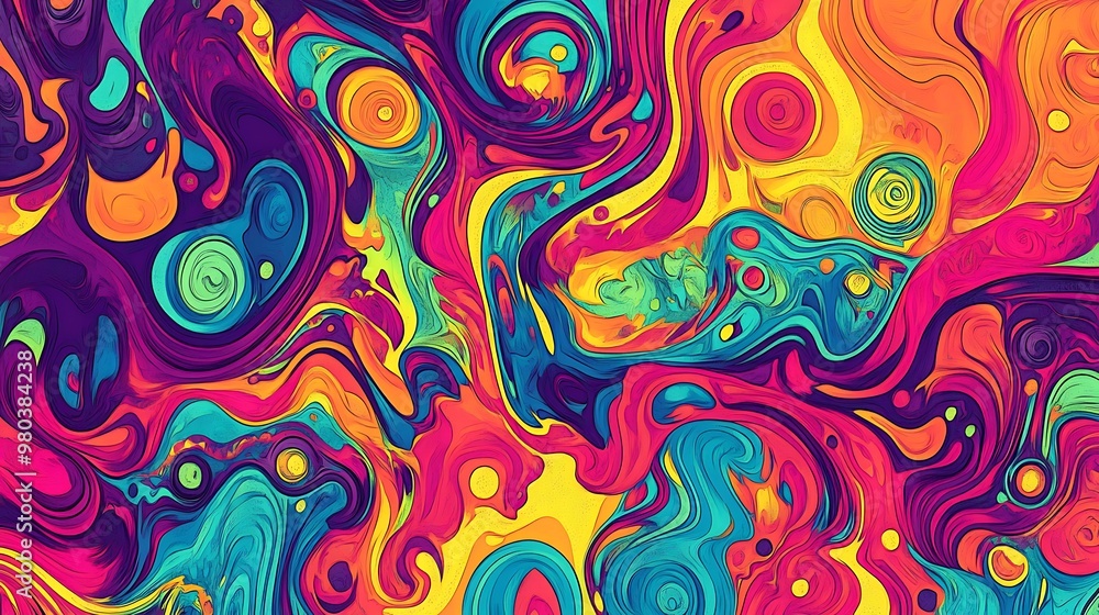 Abstract digital art with swirly patterns in bright colors, such as turquoise, yellow, orange, pink, and purple. Abstract digital art with swirly patterns in bright colors, such as turquoise, yellow, orange, pink, and purple.