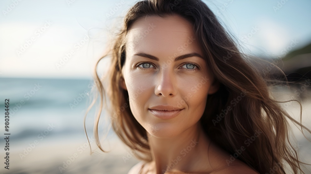 Portrait of natural beauty woman at the beach, close up Portrait of natural beauty woman at the beach, close up