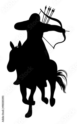 silhouette set of horseback archery vector isolated, mounted archery.	