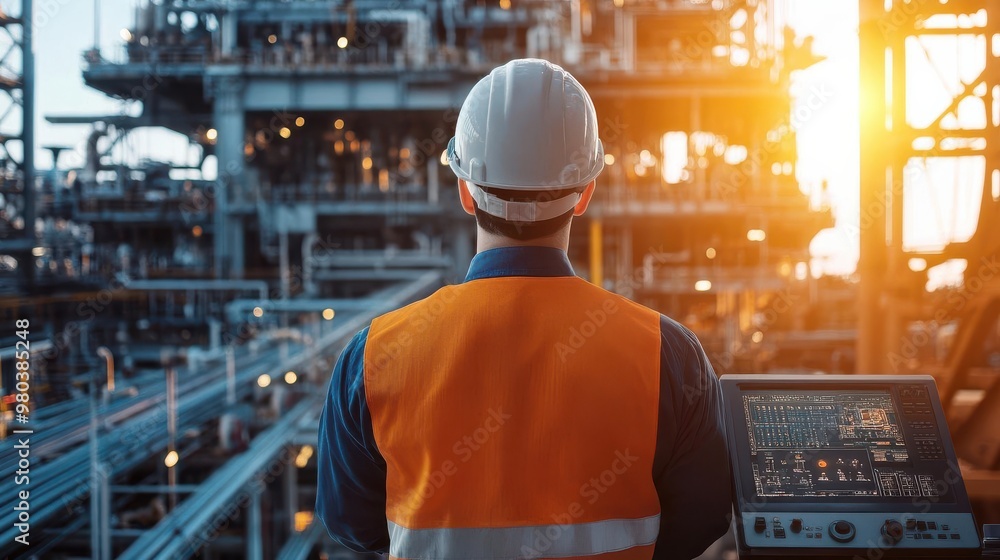 A high-tech offshore drilling operation in full daylight A high-tech offshore drilling operation in full daylight