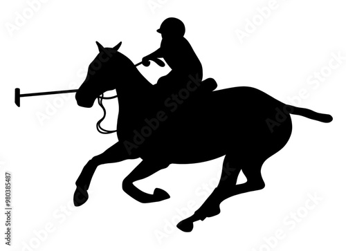 silhouette of polo player. sport, horse, competition. different action, pose. vector illustration.