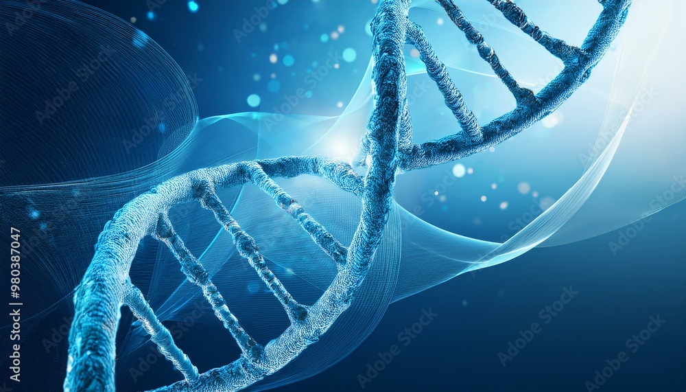 An abstract DNA helix spiral set against a blue wave background, representing the fields of medical science, genetic biotechnology, and biology. An abstract DNA helix spiral set against a blue wave background, representing the fields of medical science, genetic biotechnology, and biology.