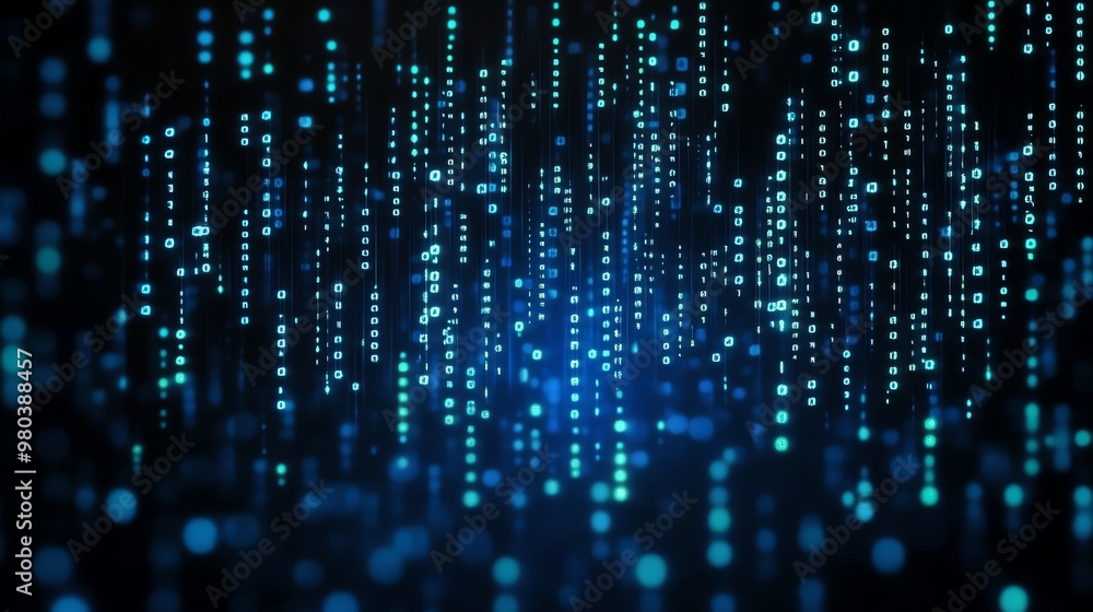 A mesmerizing array of blue light particles creating a digital rain effect, perfect for tech and futuristic themes. A mesmerizing array of blue light particles creating a digital rain effect, perfect for tech and futuristic themes.