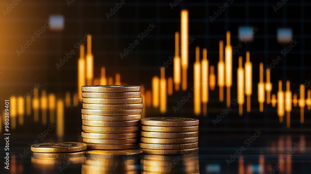 Stacks of coins against a financial market chart, symbolizing wealth growth and investment strategies in today's economy. Stacks of coins against a financial market chart, symbolizing wealth growth and investment strategies in today's economy.