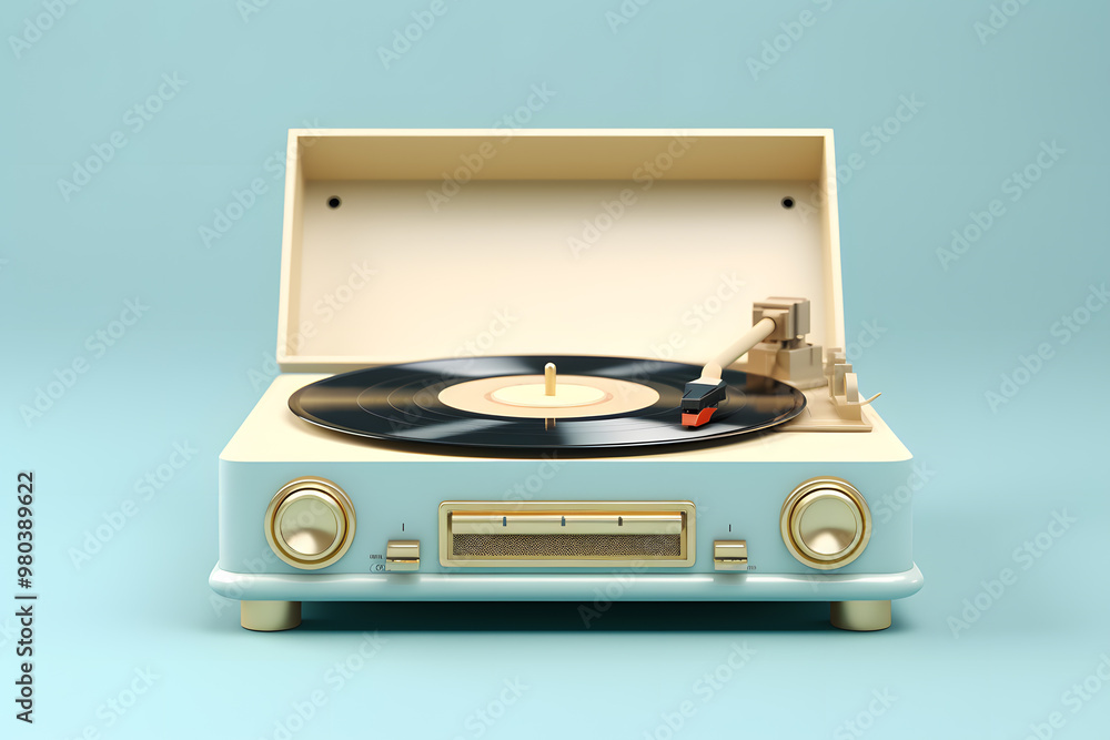 Obraz premium 3d retro record player is showcased in gentle pastel colors