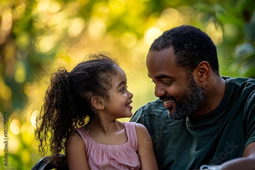 Father's Day celebration in nature with a disabled black father and his daughter.