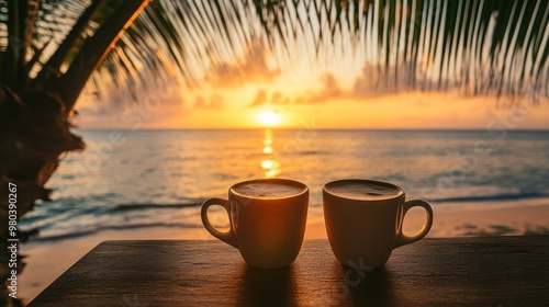 Coffee at Sunset on a Tropical Beach