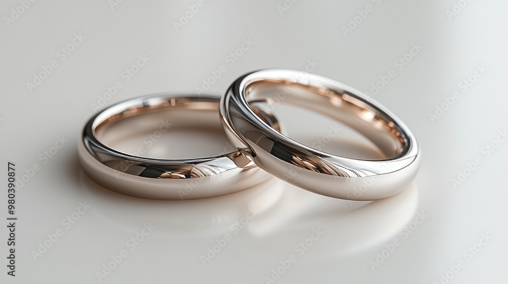 Two elegant wedding rings resting on a smooth surface. Two elegant wedding rings resting on a smooth surface.