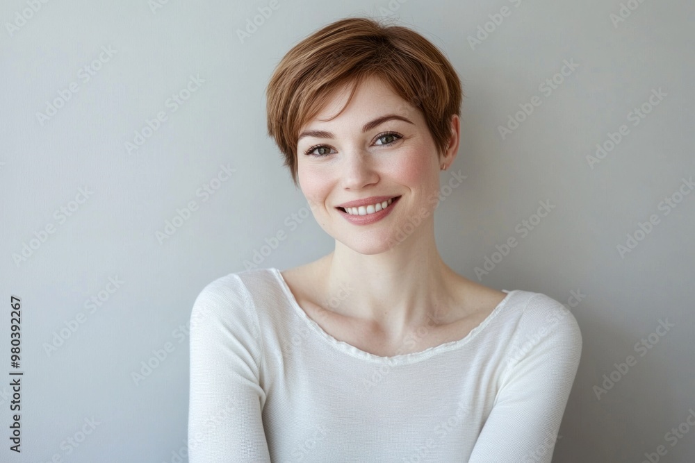 Portrait of a Smiling Woman with Short Red Hair Portrait of a Smiling Woman with Short Red Hair