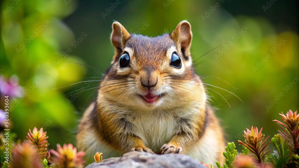 Cheerful chipmunk with fluffy cheeks and bright eyes in a natural setting