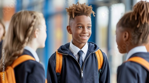 Happy Schoolboy Smiling at Friend