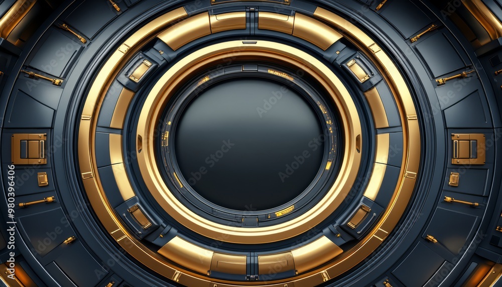 Obraz premium Abstract Circular Design with Gold and Black Metallic Elements