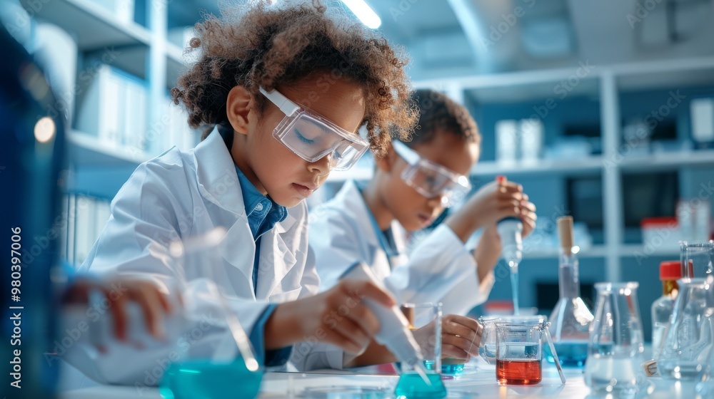 Kids Conducting Science Experiment in Laboratory Kids Conducting Science Experiment in Laboratory