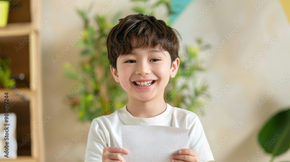 Portrait of a Happy Boy Holding a Blank Paper Portrait of a Happy Boy Holding a Blank Paper