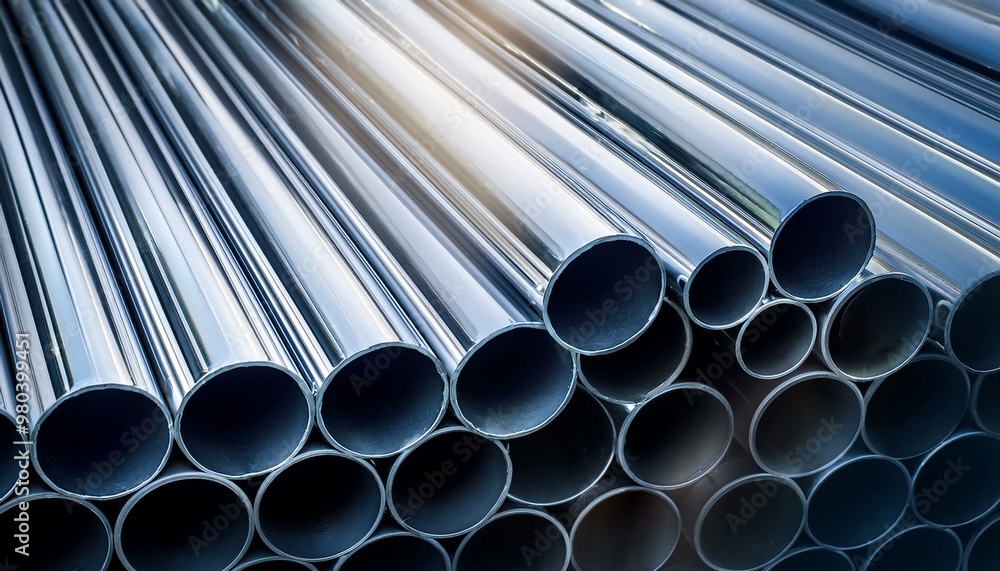 Stack of stainless steel pipes background , metallurgical industry backdrop concept image Stack of stainless steel pipes background , metallurgical industry backdrop concept image