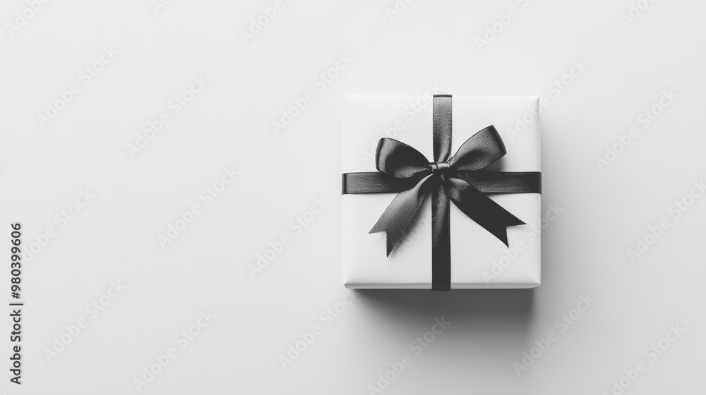 A minimalist gift box with a simple bow, placed on a clean, white background for a modern aesthetic A minimalist gift box with a simple bow, placed on a clean, white background for a modern aesthetic