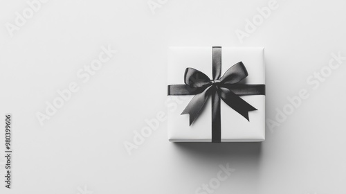 A minimalist gift box with a simple bow, placed on a clean, white background for a modern aesthetic