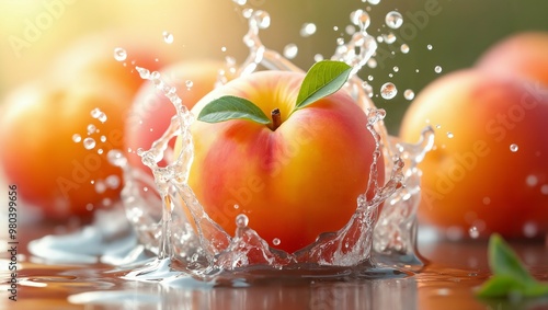 Fresh Peach Splashing in Water