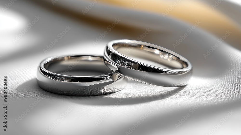 Two elegant wedding rings on a soft fabric background. Two elegant wedding rings on a soft fabric background.