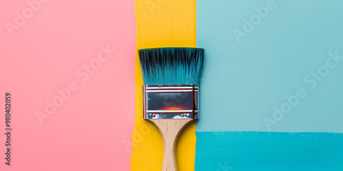 Paintbrush on Pastel Color Blocks Background