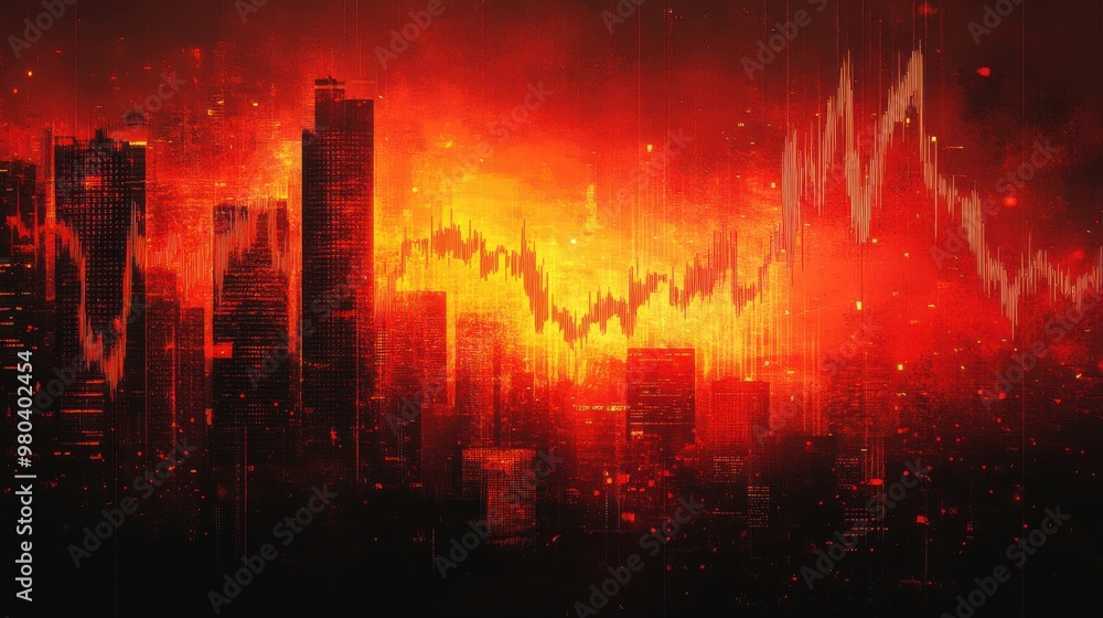 A graphic image of a stock with a red graph line on a black background conveys the financial market collapse with a graph showing a decline. A graphic image of a stock with a red graph line on a black background conveys the financial market collapse with a graph showing a decline.