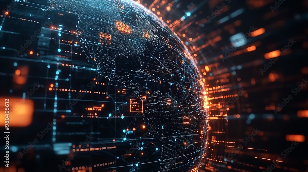 Fototapeta premium Illustration of a globe with digital connections, global marketing strategy, interconnected economy