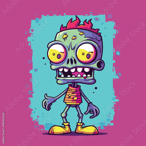 Cartoon Zombie with Big Eyes on Purple Background photo