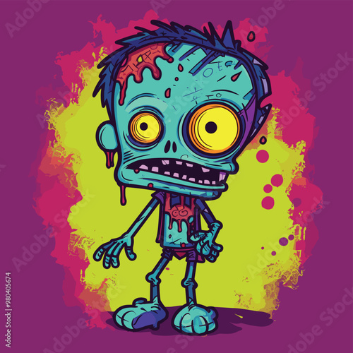 Zombie with Wide Eyes on Dark Background photo