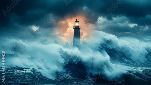 Lighthouse Standing Tall Amidst a Stormy Sea