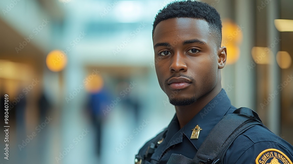 Confident Black Police Officer in Uniform Confident Black Police Officer in Uniform