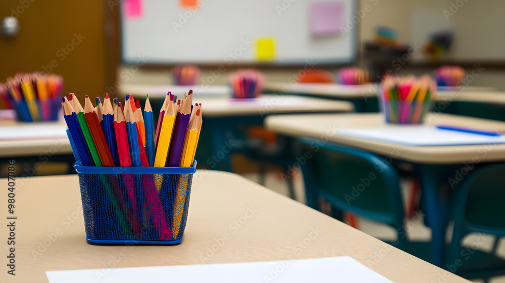 An up-close view of vibrant, sharpened colored pencils, showcasing their vivid hues and school-themed charm An up-close view of vibrant, sharpened colored pencils, showcasing their vivid hues and school-themed charm