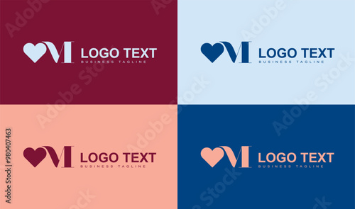 Logo Heart Letter M. Beautiful vector love logo design. M love outline creative letter design