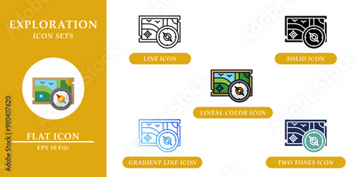 Exploration icons sets. Nature environment concept. Various style icons on isolated background for web design, symbol, sign, presentation, and infographics. EPS 10. 