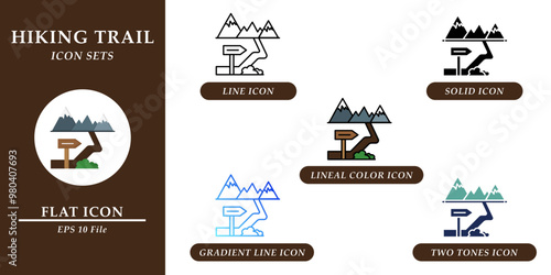 Hiking trail icons sets. Nature environment concept. Various style icons on isolated background for web design, symbol, sign, presentation, and infographics. EPS 10. 