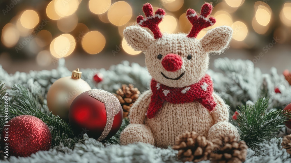 christmas decoration on a red background christmas decoration on a red background