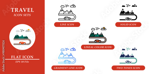 Travel icons sets. Nature environment concept. Various style icons on isolated background for web design, symbol, sign, presentation, and infographics. EPS 10. 