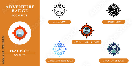 Adventure badge icons sets. Nature environment concept. Various style icons on isolated background for web design, symbol, sign, presentation, and infographics. EPS 10. 