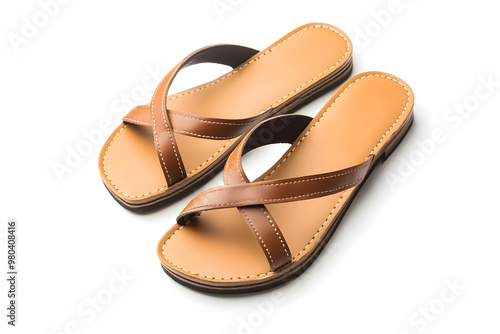 A pair of stylish comfort brown female sandals against a clean white background