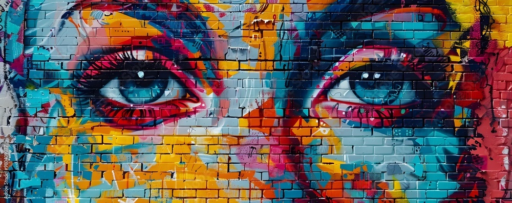 Fototapeta premium Vibrant AI Enhanced Street Art Blending Urban Textures and Digital Elements